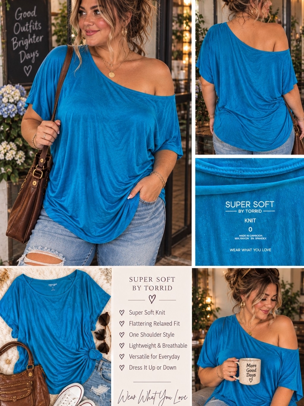 💙 Torrid Super Soft Blue One Shoulder Top Size 0/XL | Stretchy Relaxed Fit